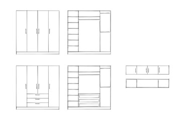 2d sketch. Wardrobe design collection isolated on white background. Furniture design. Home Interior Design Software Programs.Project management.