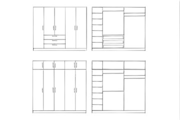 2d sketch. Wardrobe design collection isolated on white background. Furniture design. Home Interior Design Software Programs.