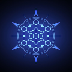 Sacred hexagonal geometry element on a blue background.