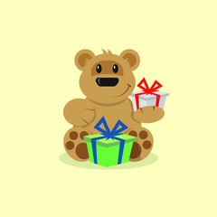 colored cartoon illustration of a bear with gifts