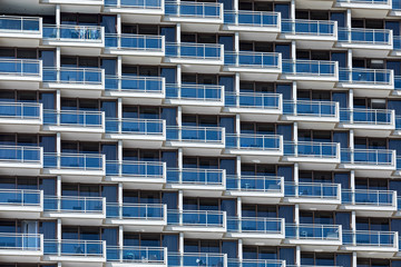 Row of balconies on modern building.