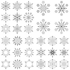Set of sacred geometry elements. Hexagonal elements.