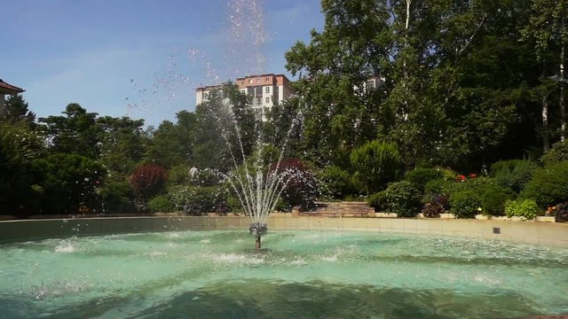 YUZHNO-SAKHALINSK, RUSSIA - Jule 05, 2016: Summer day. Fountain in downtown.