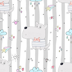 seamless pattern with cute dog. Vector Illustration