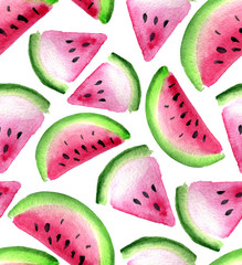 watercolor seamless pattern with watermelon isolated on white background