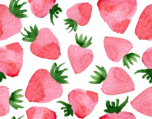 Tapeten Aquarellfrüchte Aquarell nahtlose Muster mit Erdbeere auf weißem Hintergrund