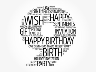 Happy 9th birthday word cloud collage concept