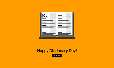 Happy Dictionary Day! (Line Art in Flat Style Vector Illustration Icon Design)