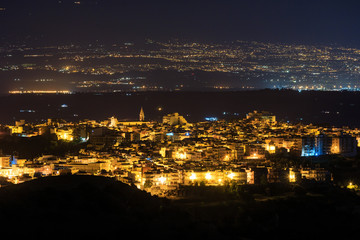 Night Lentini town view, Sicily, Italy