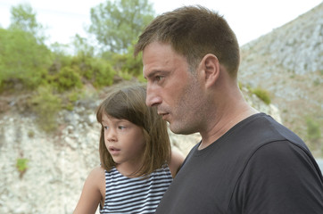Obraz premium Father and child daughter in nature