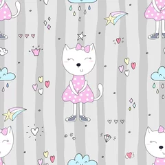 Wallpaper murals Cats Cute cats colorful seamless pattern background