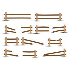 Fence wooden vector illustration white isolated background farm picket wood design set