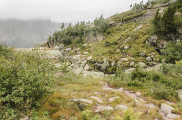 Foggy and cloudy landscape, Mountains, Clouds. National Park Ergaki, Siberia, Russia