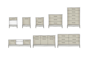 2d illustration. Modern chest of drawers collection isolated on white background. Furniture design. Home Interior Design Software Programs.
