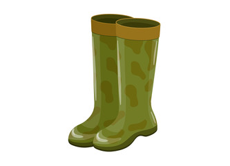 Rubber boots isolated icon in cartoon style, camouflage ammunition vector illustration
