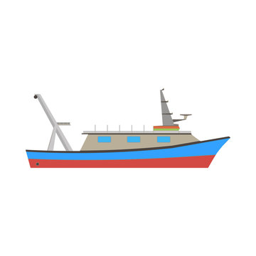 Boat fishing fish vector sea ship marine illustration flat icon design fishing coral food blue color