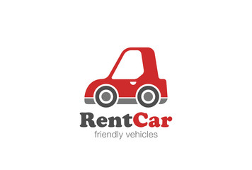 Red funny Car abstract Logo vector. Friendly Rent auto vehicle