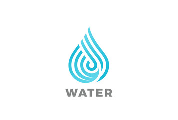 Water drop Logo vector Linear. Blue Droplet lines aqua icon