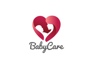 Mother holding Child baby Heart Logo vector. Clinic Care icon