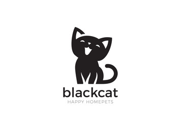 Black Cat sitting Logo vector. Home pet veterinary clinic icon - 171030374