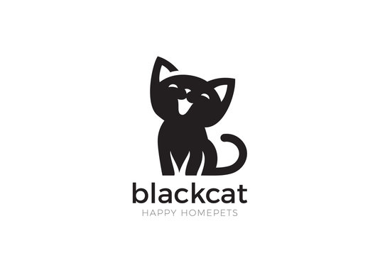 Black Cat sitting Logo vector. Home pet veterinary clinic icon