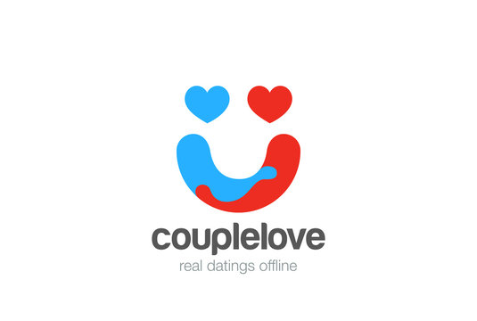 Hearts Couple Hug Smile Logo vector. Valentines Day Love Dating