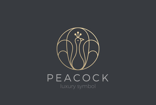 Peacock Circle Logo vector Linear. Luxury Fashion Jewelry icon