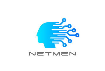 Digital Chip Human Head Logo vector Artificial Intelligence icon