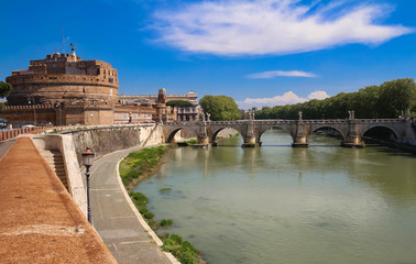 The famous St.Angelo Bridge and Castle , Rome, Italy