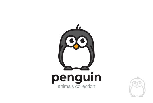 Funny Penguin abstract Logo design vector template Linear style