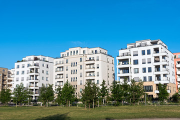 Modern white apartment houses seen in Berlin, Germany