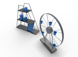 3d illustration of wheel and shelf. white background isolated. icon for game web.