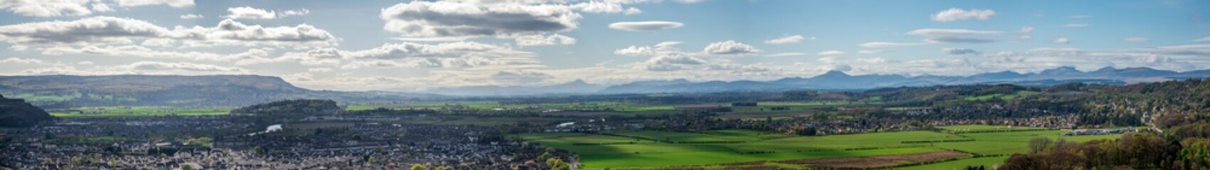 Fototapeta na wymiar Panoramic view of Stirling City, Menteith hills and river Forth from the Wallace Monument