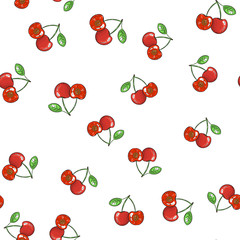 Vector cherry seamless pattern. Hand drawn fruit illustration