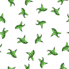 Fototapeta premium Vector green peas seamless pattern. Hand drawn fruit illustration