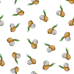 Vector onion seamless pattern. Hand drawn fruit illustration