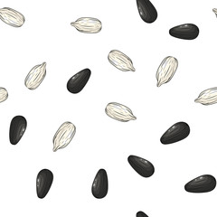 Vector sunflower seeds seamless pattern. Hand drawn fruit illustration