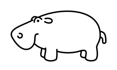 Cute Hippo. Line Art Vector Illustration Of A Cute Hippopotamus.