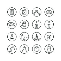 set of round black and white oil production icons