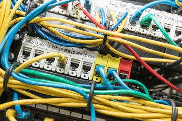 Fber optic with servers in a technology data center .