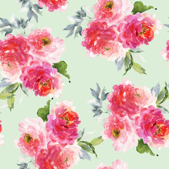 Obraz premium Seamless summer pattern with watercolor flowers handmade.