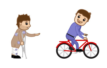 Beggar asking for Begging from a Cycle Rider