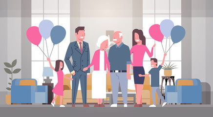 Happy Family Together Greeting Grandfather And Grandmother With Grandparents Day Vector Illustration