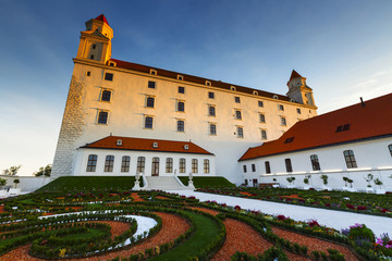 Obraz premium Reconstructed historical baroque garden in Bratislava castle complex, Slovakia. 