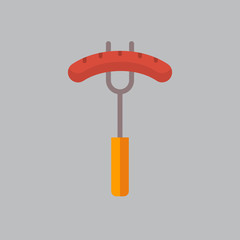Sausage On Fork Icon Oktoberfest Festival Concept Flat Vector Illustration