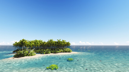 Tropical island with a clear sky 3D render