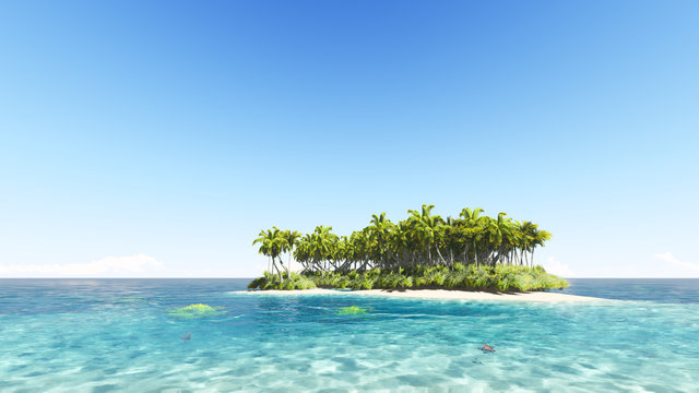 Tropical island with a clear sky 3D render