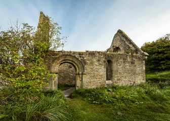 The ruined Mortuary Chapel on Church Hill, Alnmouth, Northumberland, England, UK. On the site of the ancient parish church of St Waleric.