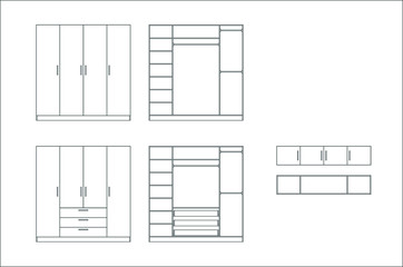 Wardrobe design collection isolated on white background. Vector. Furniture design. Simple, line, graphic, illustrator. Home Interior Design Software Programs.Project management.