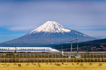 Crédence de cuisine en verre imprimé Japon Mont Fuji et train